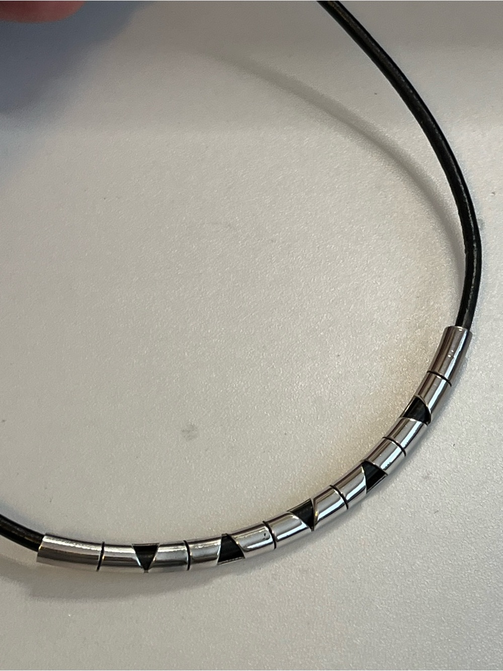 VINTAGE TAXCO MEXICO 925 STERLING SILVER Goth Black Leather Choker NECKLACE - Picture 2 of 5
